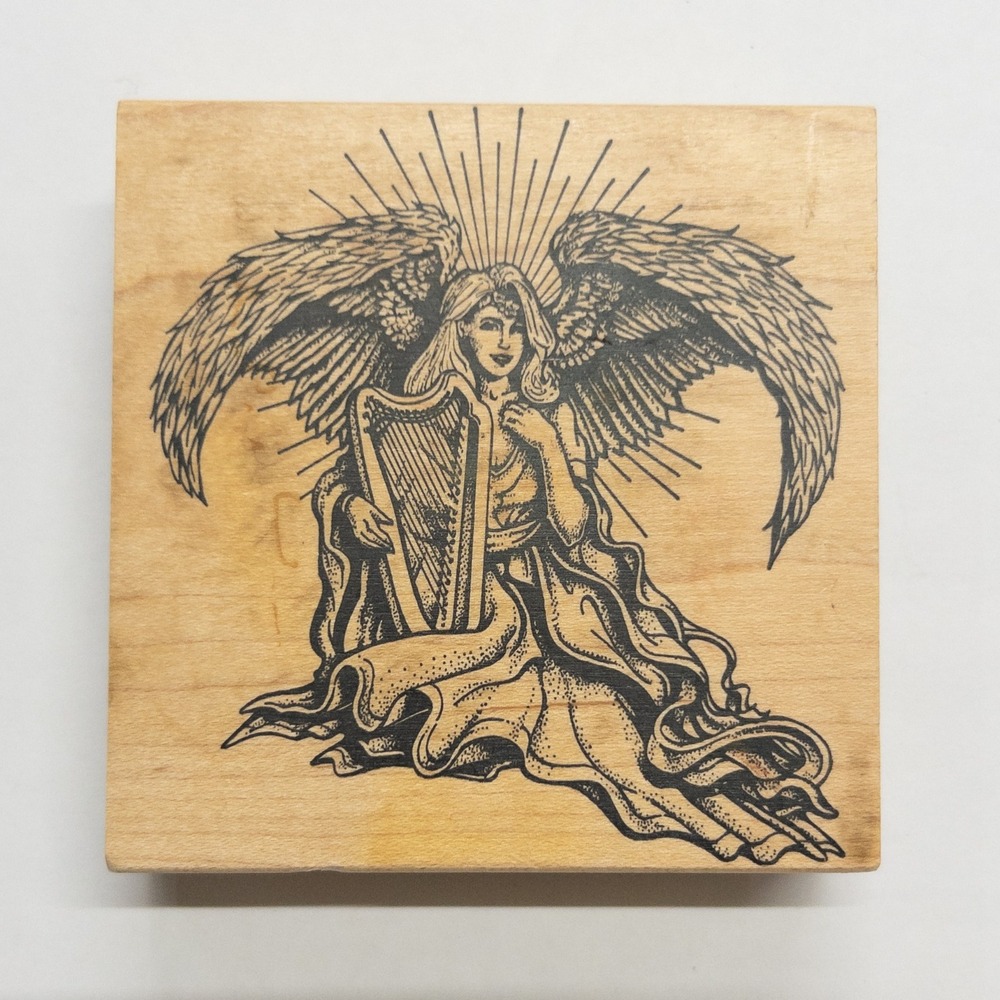 Angel Harpist‎ Wood Mounted Rubber Stamp Crafting Scrapbooking Art Journaling